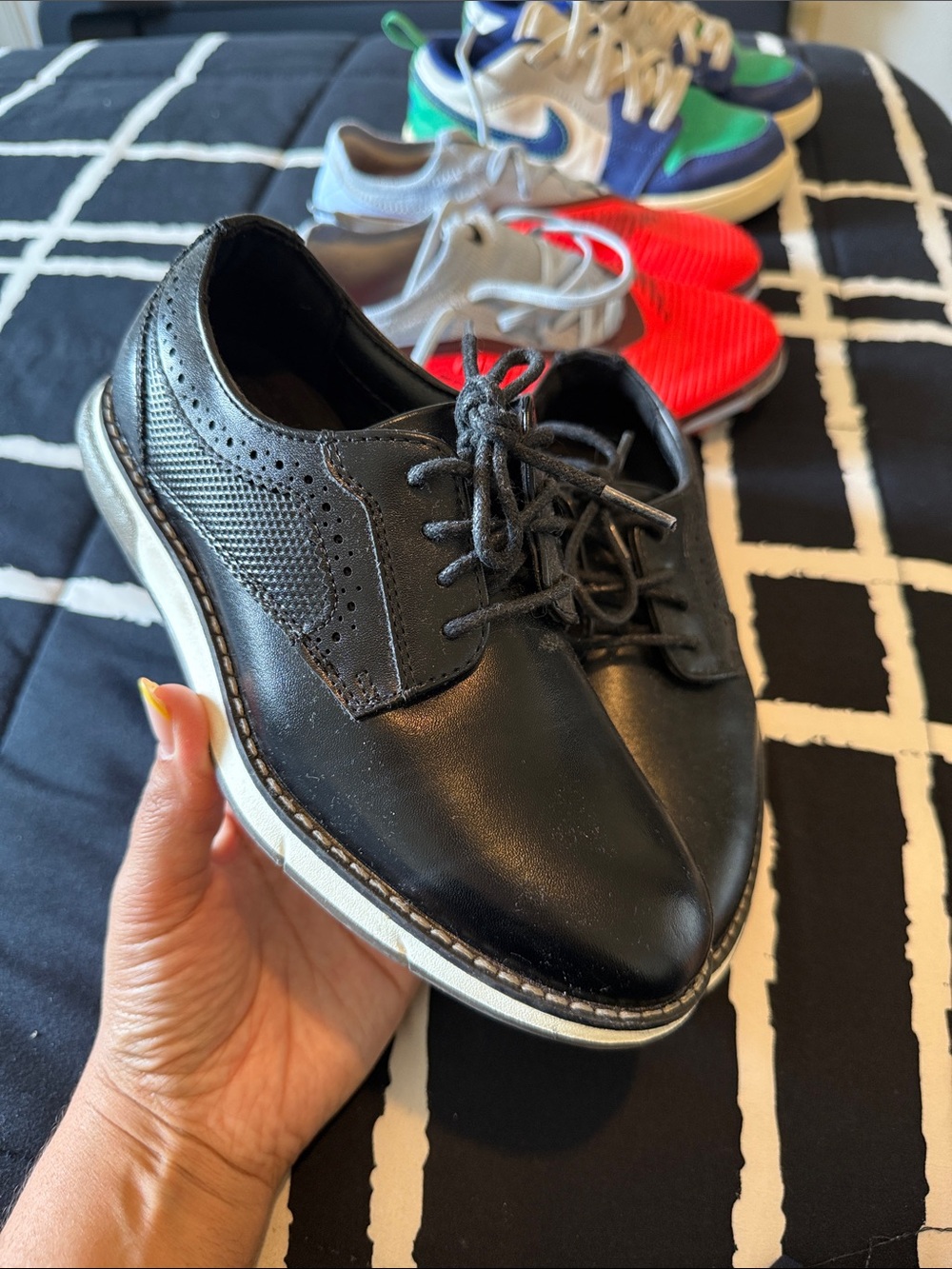 Kids Black Lace-Up Dress Shoes with Perforated Detailing